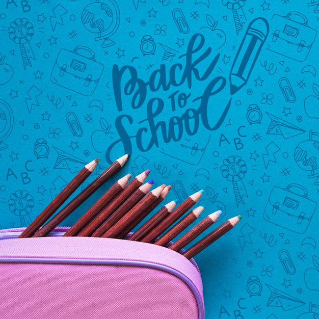 Flat Lay Back To School Event With Pencils In A Box Psd