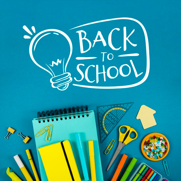 Flat Lay Back To School With Blue Background Psd