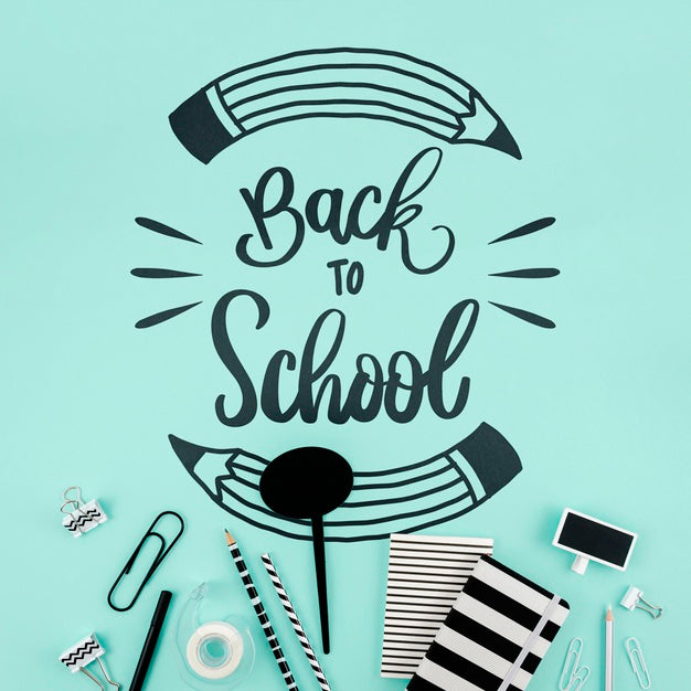 Flat Lay Back To School With Blue Background Psd