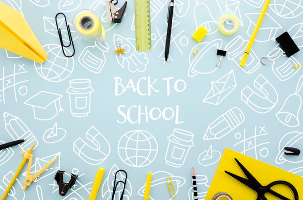 Flat Lay Back To School With Blue Background Psd