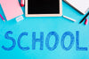 Flat Lay Back To School With Blue Background Psd