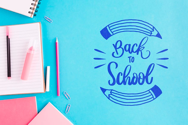 Flat Lay Back To School With Blue Background Psd