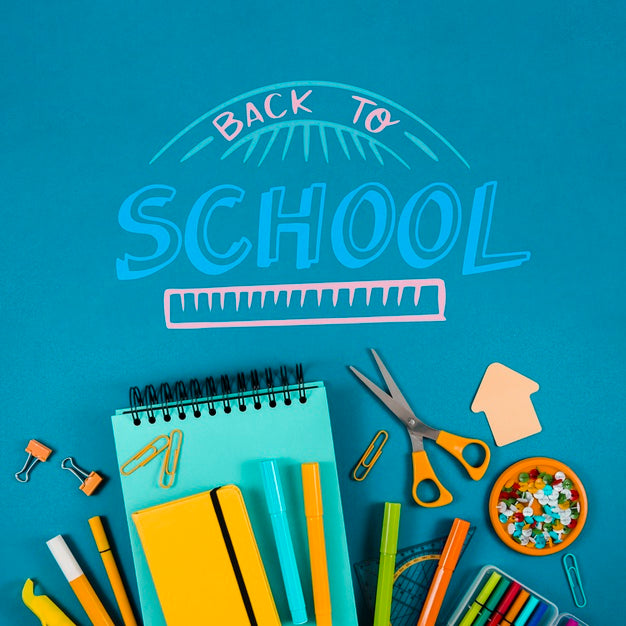 Flat Lay Back To School With Blue Background Psd