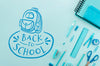 Flat Lay Back To School With Blue Supplies Psd