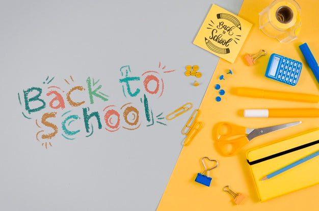 Flat Lay Back To School With Colourful Supplies Psd