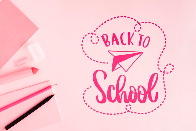 Flat Lay Back To School With Pink Background Psd