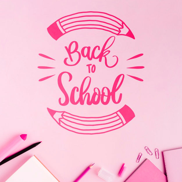 Flat Lay Back To School With Pink Background Psd