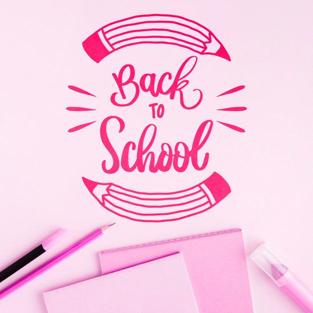 Flat Lay Back To School With Pink Background Psd