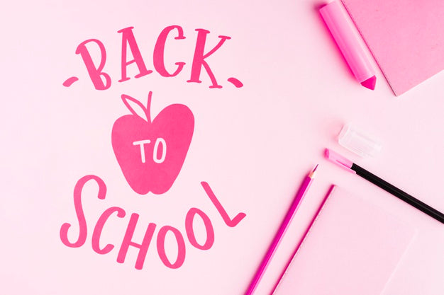 Flat Lay Back To School With Pink Background Psd