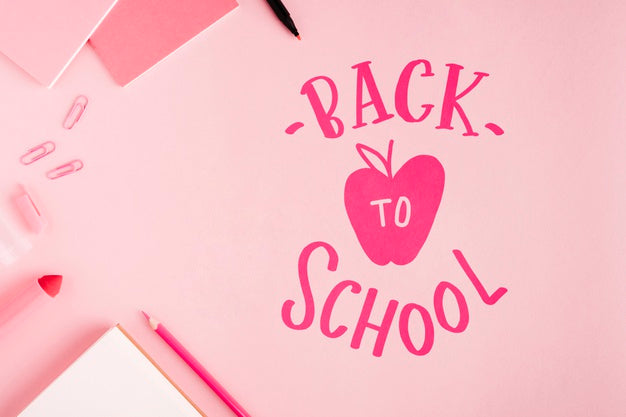 Flat Lay Back To School With Pink Background Psd