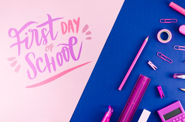 Flat Lay Back To School With Purple Supplies Psd