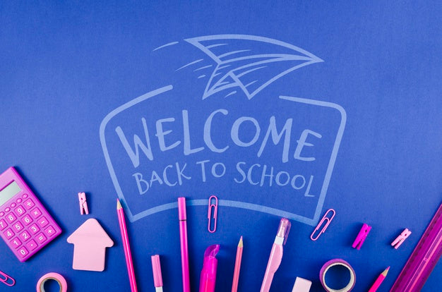 Flat Lay Back To School With Purple Supplies Psd