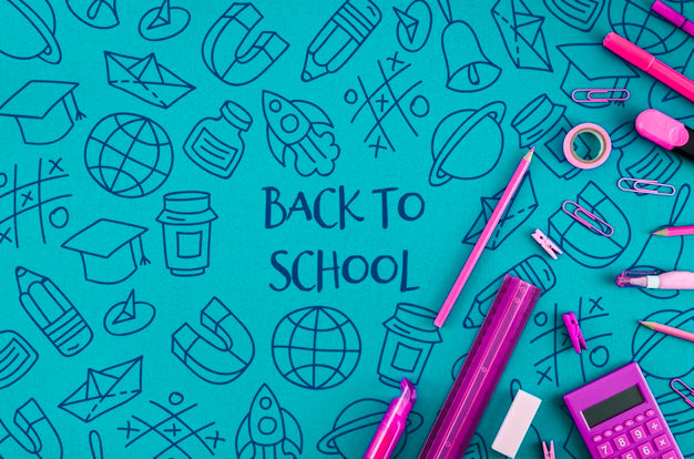 Flat Lay Back To School With Purple Supplies Psd
