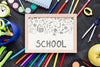 Flat Lay Back To School With White Board Psd