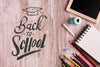 Flat Lay Back To School With Wooden Background Psd