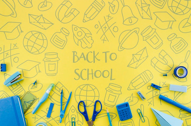 Flat Lay Back To School With Yellow Background Psd