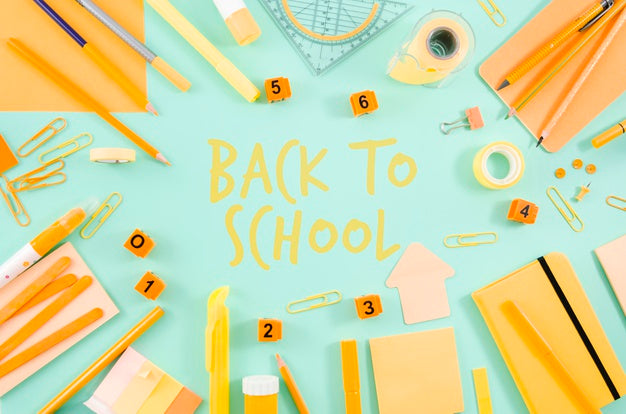 Flat Lay Back To School With Yellow Supplies Psd