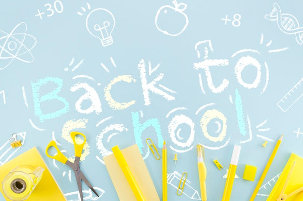 Flat Lay Back To School With Yellow Supplies Psd