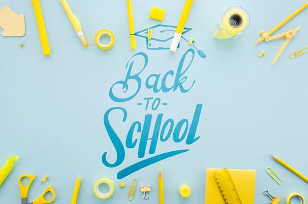 Flat Lay Back To School With Yellow Supplies Psd