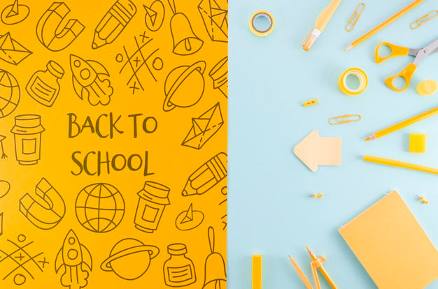 Flat Lay Back To School With Yellow Supplies Psd