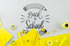 Flat Lay Back To School With Yellow Supplies Psd