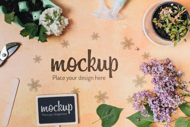 Flat Lay Background Mock-Up With Gardening Elements Psd