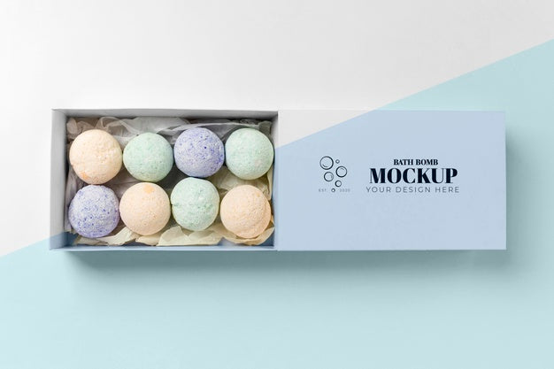 Flat Lay Bath Bombs In Box Psd