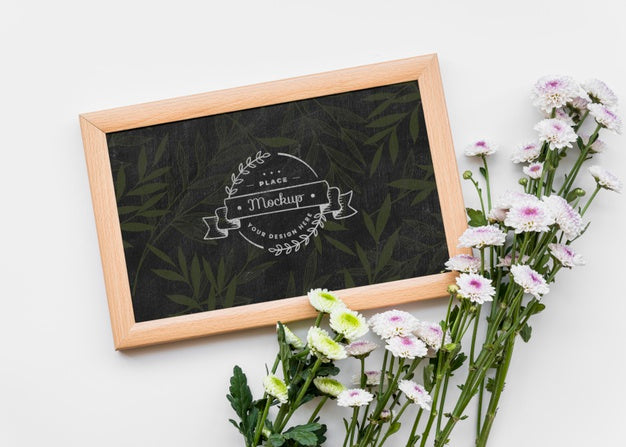Flat Lay Beautiful Flowers Arrangement Psd