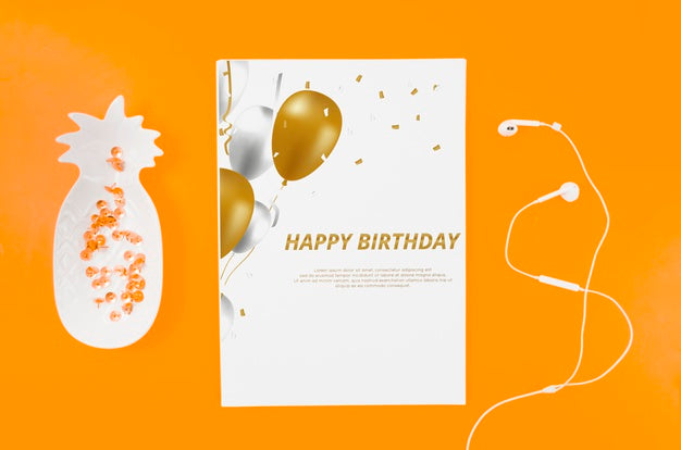 Flat Lay Birthday Card Mock-Up Psd