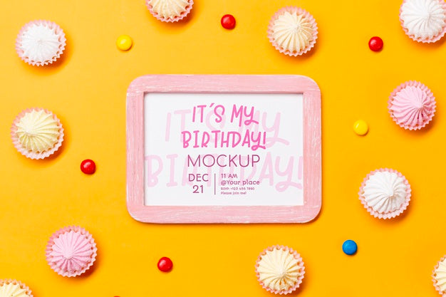 Flat Lay Birthday Concept With Frame Psd