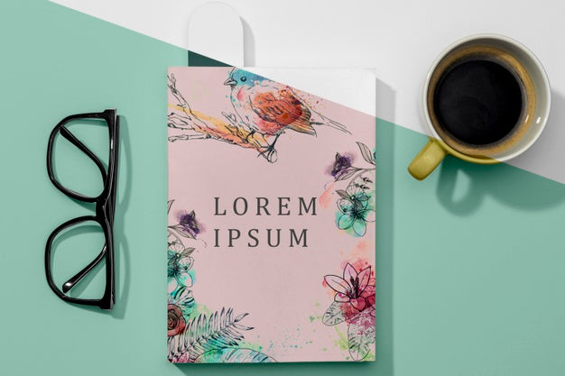Flat Lay Book Mock-Up With Glasses And Coffee Psd
