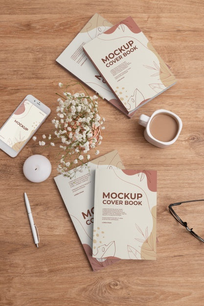 Flat Lay Books And Smartphone Arrangement Psd