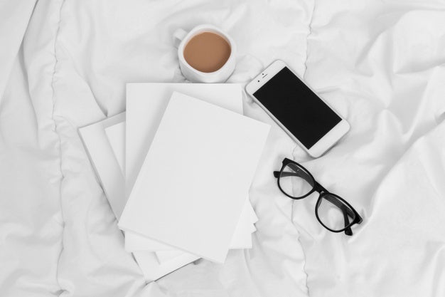 Flat Lay Books, Phone And Coffee Psd