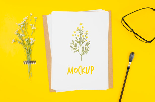 Flat Lay Botanical Mock-Up On Desk Psd