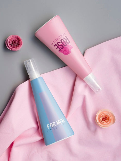 Flat Lay Bottles Mock-Up Psd