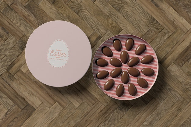 Flat Lay Box With Small Chocolate Eggs Shape Psd