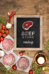 Flat Lay Butcher Shop With Burgers Meat Psd