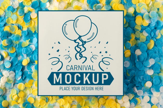 Flat Lay Card Mock-Up With Confetti Psd