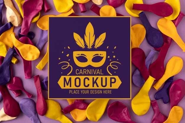 Flat Lay Card Mock-Up With Deflated Balloons Psd