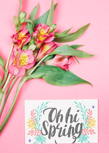 Flat Lay Card Mockup With Spring Concept Psd