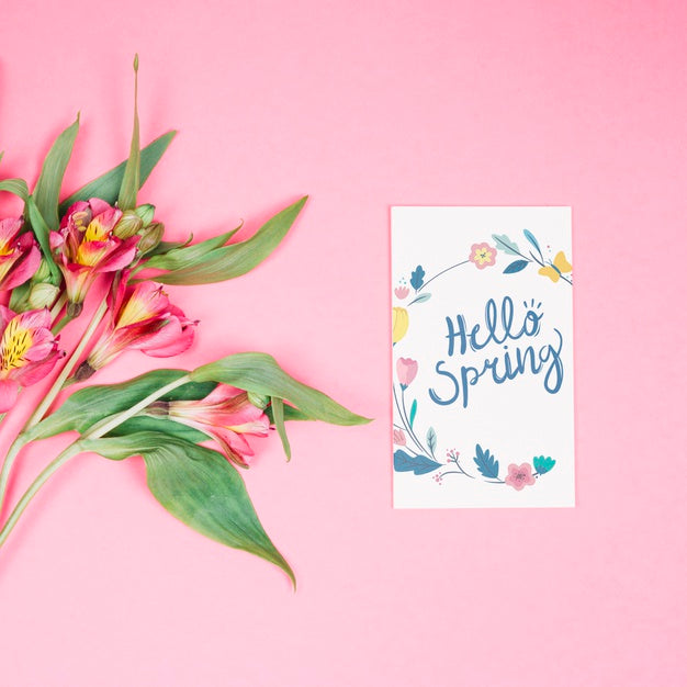 Flat Lay Card Mockup With Spring Concept Psd