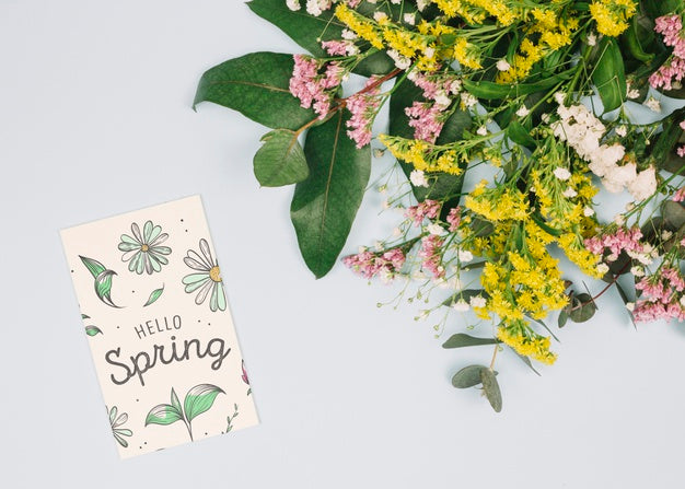 Flat Lay Card Mockup With Spring Concept Psd