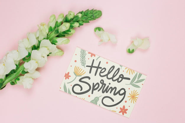 Flat Lay Card Mockup With Spring Concept Psd