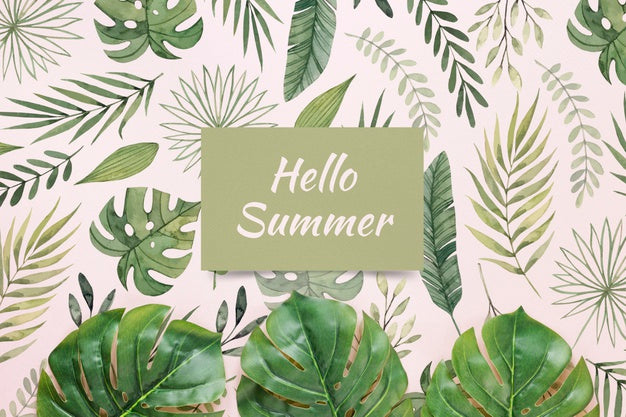 Flat Lay Card Or Paper Mockup With Summer Elements Psd