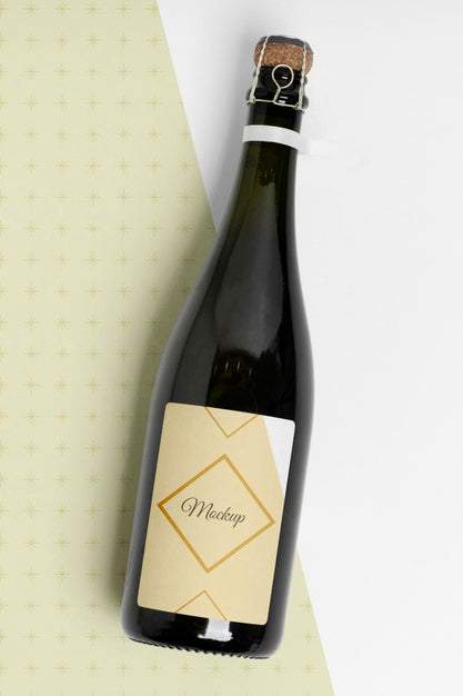 Flat Lay Champagne Bottle Mock-Up Psd