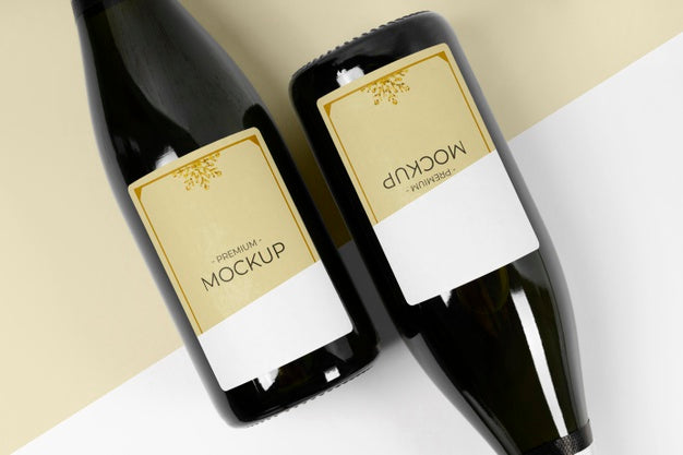 Flat Lay Champagne Bottles Mock-Up Psd