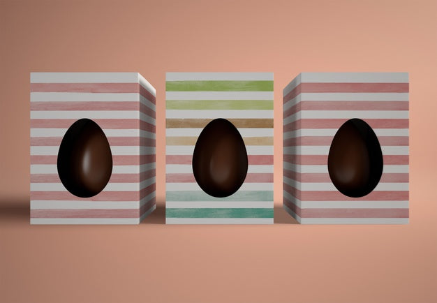 Flat Lay Chocolate Eggs In Boxes Psd