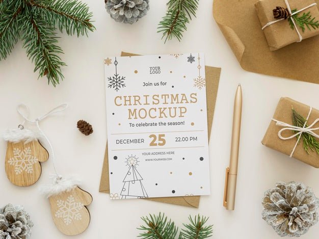 Flat Lay Christmas Eve Elements Arrangement Mock-Up Psd
