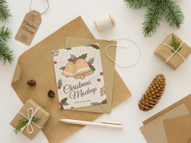 Flat Lay Christmas Eve Elements Assortment Mock-Up Psd