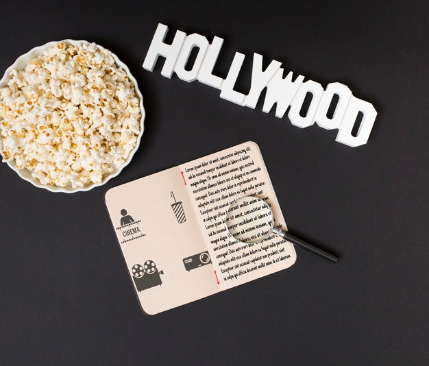 Flat Lay Cinema Arrangement On Black Background Psd